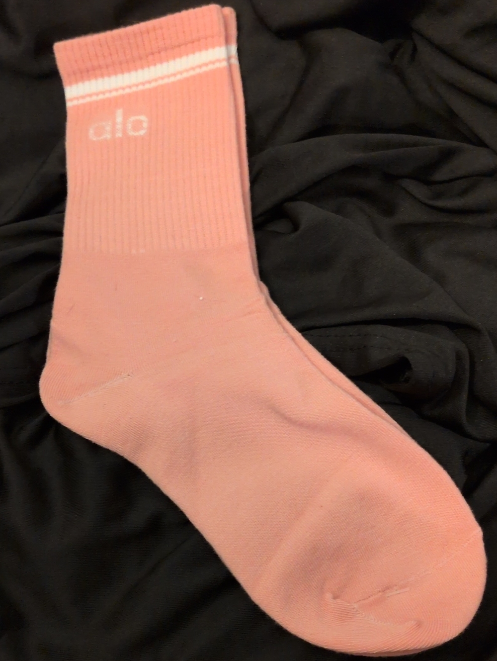 ALO Yoga  Crew Socks in Rose Pink with White Stripes